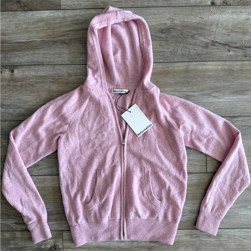 Reformation Vintage NWT Cashmere Soft Pink Zip-Up Hoodie